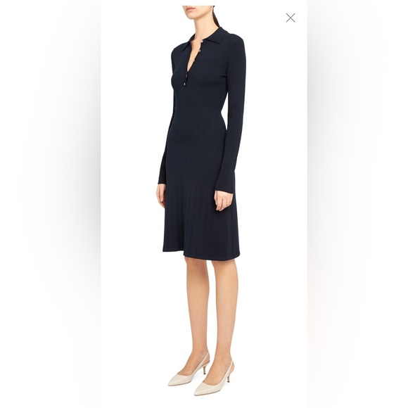 NWT Theory Navy Long Sleeve Rib Knit Polo Dress in Navy, size S - Picture 7 of 8